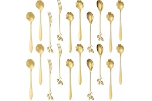RJDJDLXM 20pcs Coffee Spoons, Stainless Steel Teaspoons, Stirring Tea Spoon and Leaf Fork，Flower Leaf Spoon, for Dessert Suga