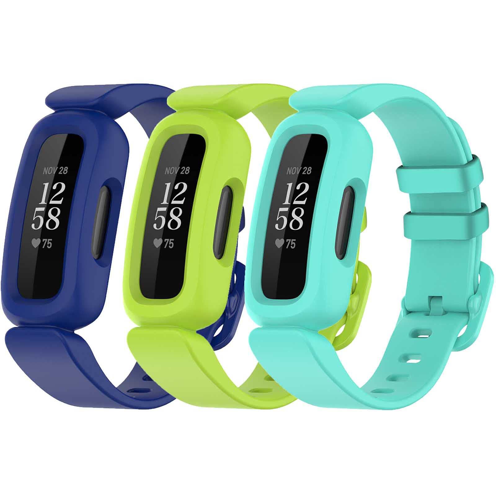 TopPerfekt Straps Compatible with Fitbit Ace 3 for Kids, Soft Silicone Waterproof Bracelet Accessories Sports Watch Strap Replacement for Fitbit Inspire 2/Ace 3 Boys Girls (3-Blue,Lime, Lake blue)