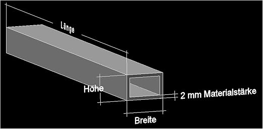Alu Rechteckrohr 120 x 20 x 2 mm Aluminium AlMgSi0,5 Profilrohr Profil Aluprofil Rohr (50 cm (2 Stck