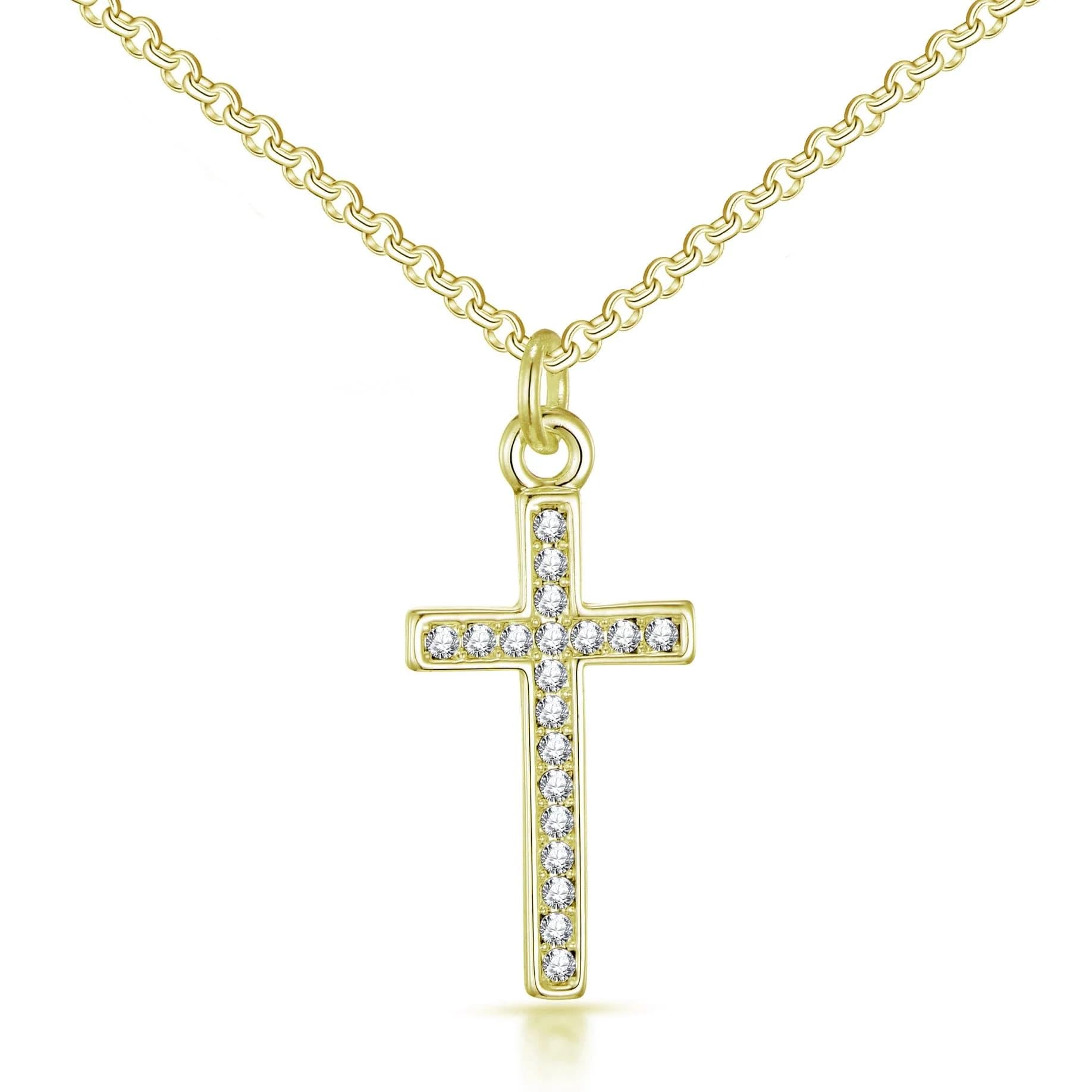 Philip Jones 18k Gold Plated Pave Crystal Cross Necklace Created with Zircondia® Crystals