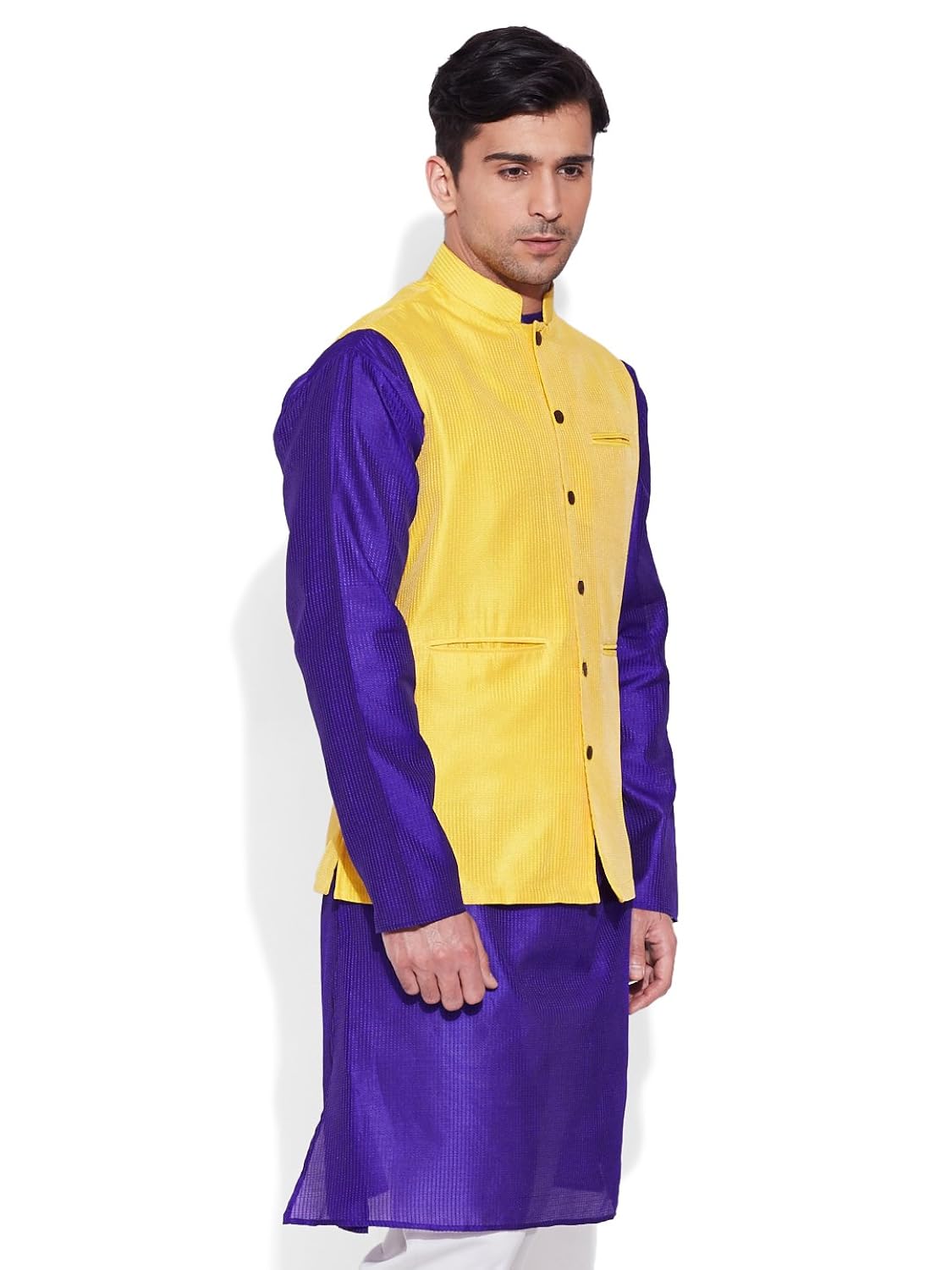 very me men's designer lemon faux silk textured nehru jacket