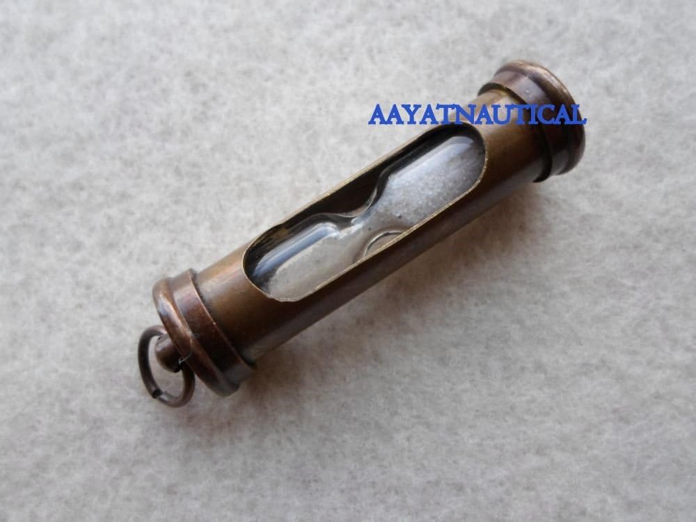 Antique Finish Brass Hourglass Sand Timer ~ Nautical Pendant / Keychain