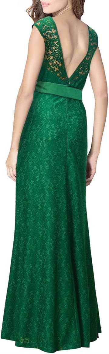 REATR Womens Long Sleeveless Floral Lace V-Neck Evening Gown Party Dress Green L