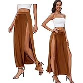 Women's Elastic Waist High Split Wrap Flowy Long Maxi Skirt Plain Side Slit Beach Party Maxi Skirts Renaissance Costume