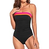 Holipick Women Tummy Control One Piece Swimsuits Strapless Bandeau Bathing Suits Slimming Halter Swimwear