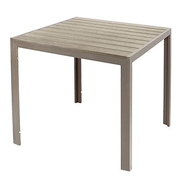Mojawo Aluminium Gartentisch Champagner/Champagner Esstisch Gartenmöbel Tisch Polywood Holzimitat wetterfest 90x90x74cm