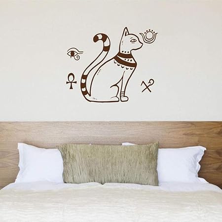 Geiqianjiumai Style Egyptien Decoration Murale Decoration De La Maison Salon Dieu Egyptien Chat Mur Art Autocollant Chambre Bureau Brun 50x42cm Amazon Fr Cuisine Maison