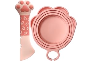 ScivoKaval Cat Food Can Lid Cover - Paw Shape Universal Pink Can Opener Set With One Lid and One Spoon