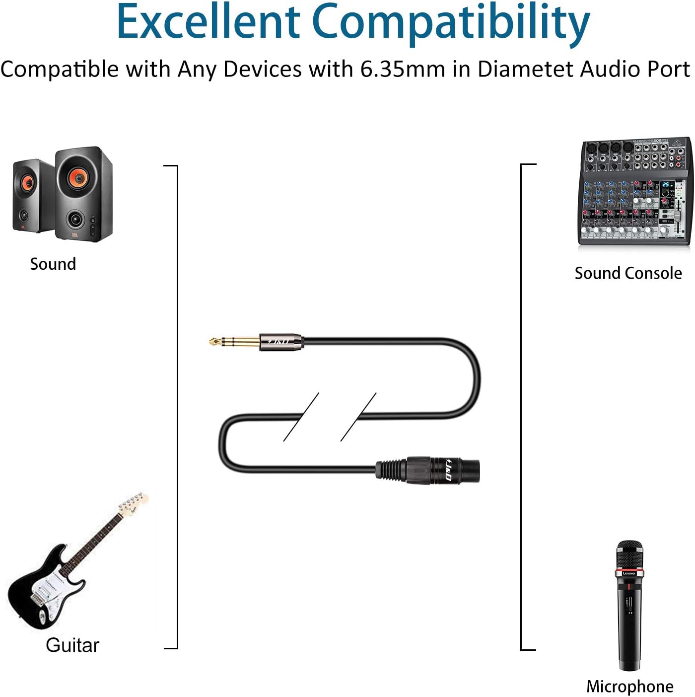 J&D XLR Female to 1/4 Inch 6.35mm TRS Stereo Jack Cable - Image 4