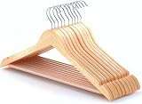 HANGERWORLD Box of 10 Wooden 45cm Coat Hangers with Non Slip Bar Natural view 1