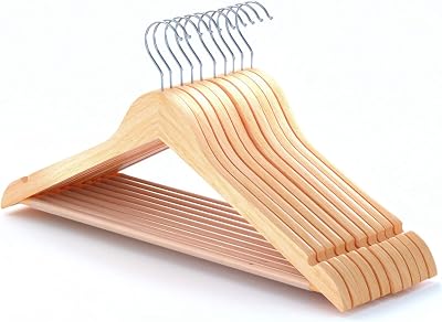 HANGERWORLD Box of 10 Wooden 45cm Coat Hangers with Non Slip Bar Natural