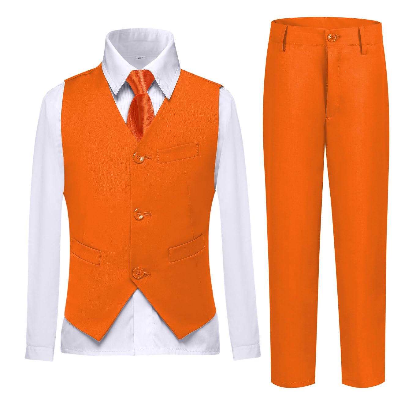 Lycody Boys Orange Easter Suits for Kids Toddler Boy Tuxedo 3T Prom Halloween Suits Vest Set with Shirt Dress Clothes for Wedding Outfit Image