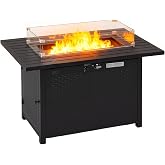 FDW 43 Inch Outdoor Propane Fire Pit Table with Glass Wind Guard, Rectangular Patio Fire Table, 50,000 BTU Smokeless Gas Firepit for Backyard, Garden &amp; Poolside