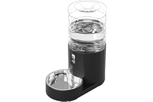 CZPET 4L Dog Water Dispenser,Cat Water Dispenser, Automatic Gravity Cat Water Bowl, Visible Window, Safe and Unplugged for Pet Cat Dog (Black, 4L+Stainless Steel Bowl)