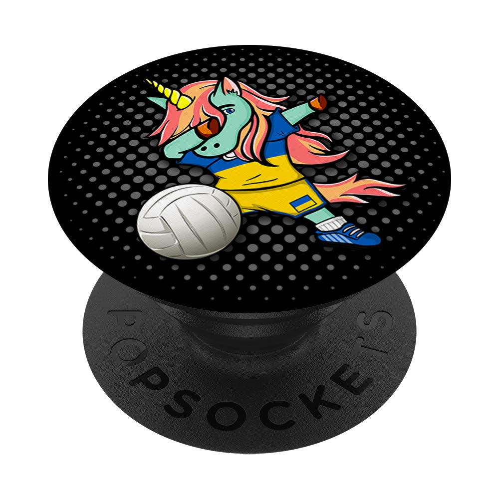 Dab Unicorn Ukraine Volleyball Lovers Jersey Ukrainian Flag PopSockets Swappable PopGrip