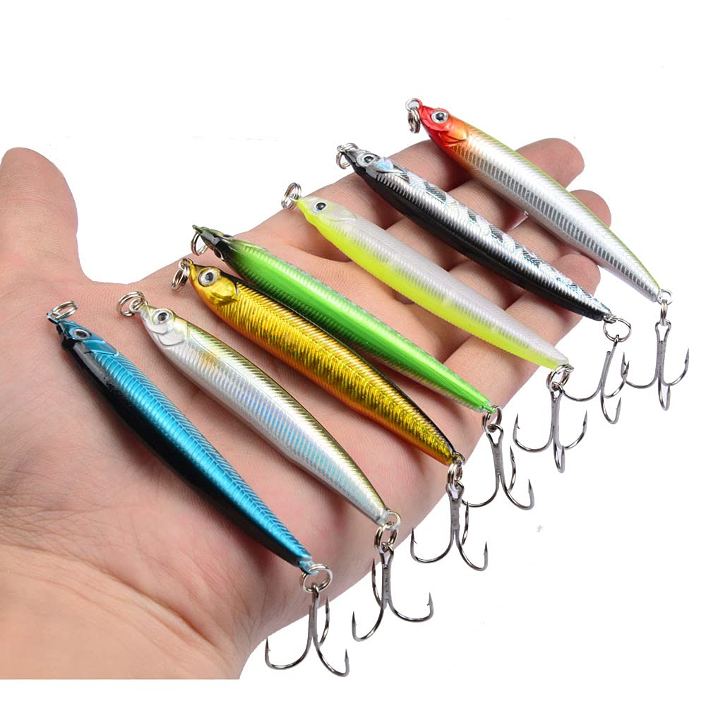 Nuguri 7PCS Topwater Fishing Lure 8cm/12g Minnow Lure Fishing Baits with Treble Hooks Freshwater Saltwater Fishing Hard Bait Crankbaits (7cm/10g)