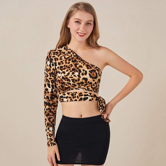 leopard one shoulder top