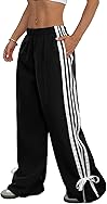 ZAFUL Womens Side Striped Pant Baggy Wide Leg Sweatpants Elastic Waisted Contrast Stripes Loose Fit Trousers