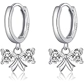 SLUYNZ Sterling Silver CZ Bow Hoop Earrings for Women Teens Love Bow Hoop Earrings Huggie Valentines Day Earrings