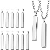 ADLABLD 12Pcs Stainless Steel Rectangle Pendant Necklace Bar Necklace for Men Engravable Stainless Steel Rectangular Pendants for Birthday and Christmas Gifts