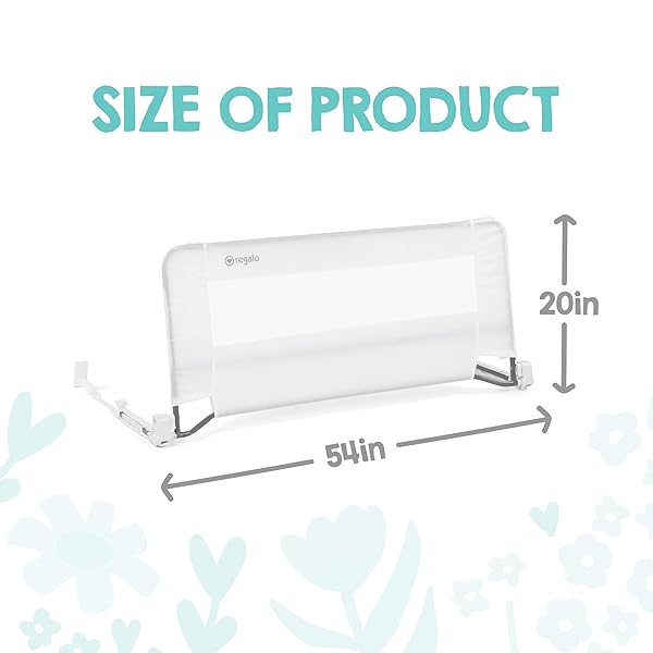 REGALO SAFETY 54” EXTRA LONG BED RAIL GUARD FOR TODDLERS, SWING DOWN TODDLER BED RAIL WITH REINFORCED ANCHOR SAFETY SYSTEM, 20” TALL BED SAFETY RAIL, FITS TWIN, FULL & QUEEN BEDS