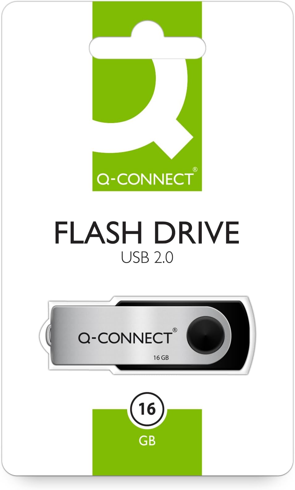 Q-Connect USB 16GB Flash Drive Memory Stick - Silver/Black, USB 2.0