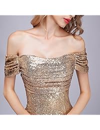 Miel Qiao Lentejuelas Fuera del Hombro Vestidos de Dama de honor Plisados ??Largos Vestidos de fiesta de graduación