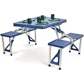 Trademark Innovations Portable Folding Picnic Table with 4 Seats, Blue