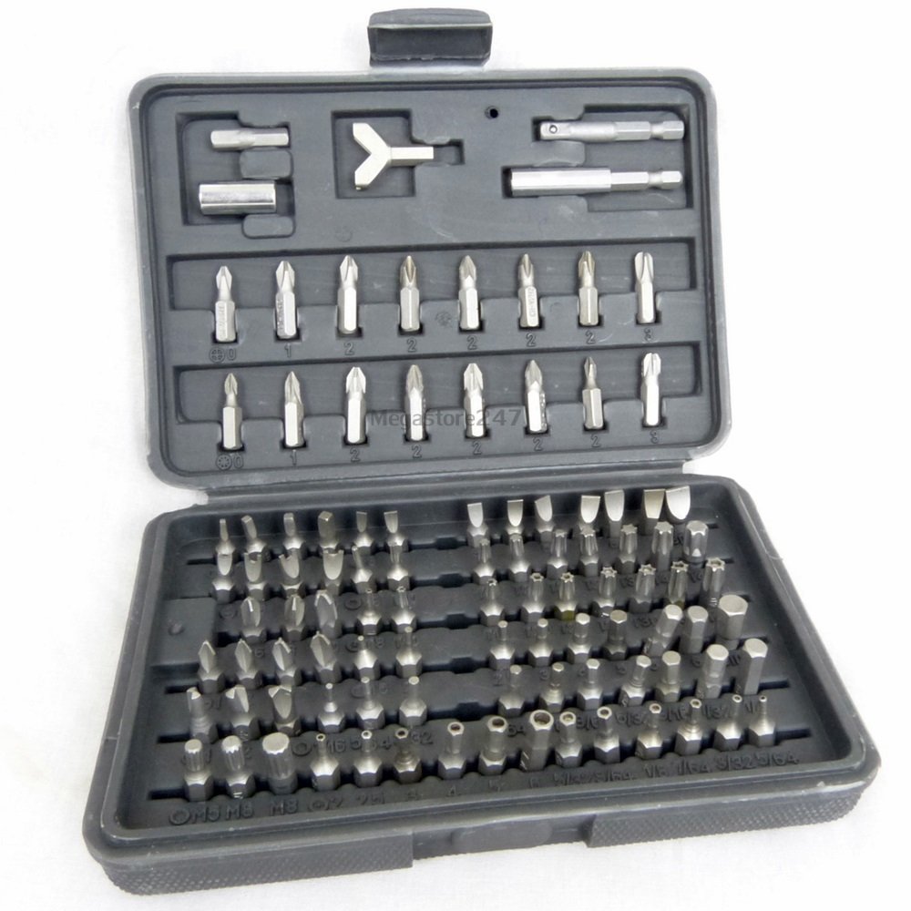 Security Bit Set 100pc Assorted Screwdriver Socket Bit Set Includes Torx, Star, Slotted, Security Bits and More, Made from Chrome Vanadium, Home Security Bit Set