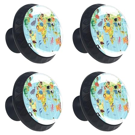 4pcs Drawer Knob Pull Handle Animal Map Of The World For Children
