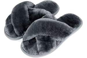 DOIOWN Women's Fuzzy Slippers Memory Foam Cute House Slippers Plush Fluffy Furry Open Toe Home Shoes Bridal Bridesmaid Gifts for Wedding