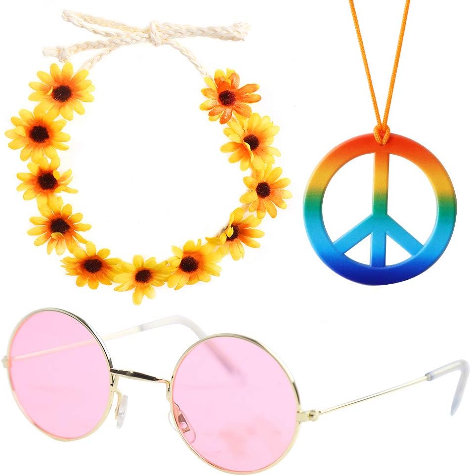 VEYLIN 3Pcs Hippie Costume Set Hippie Accessories Include