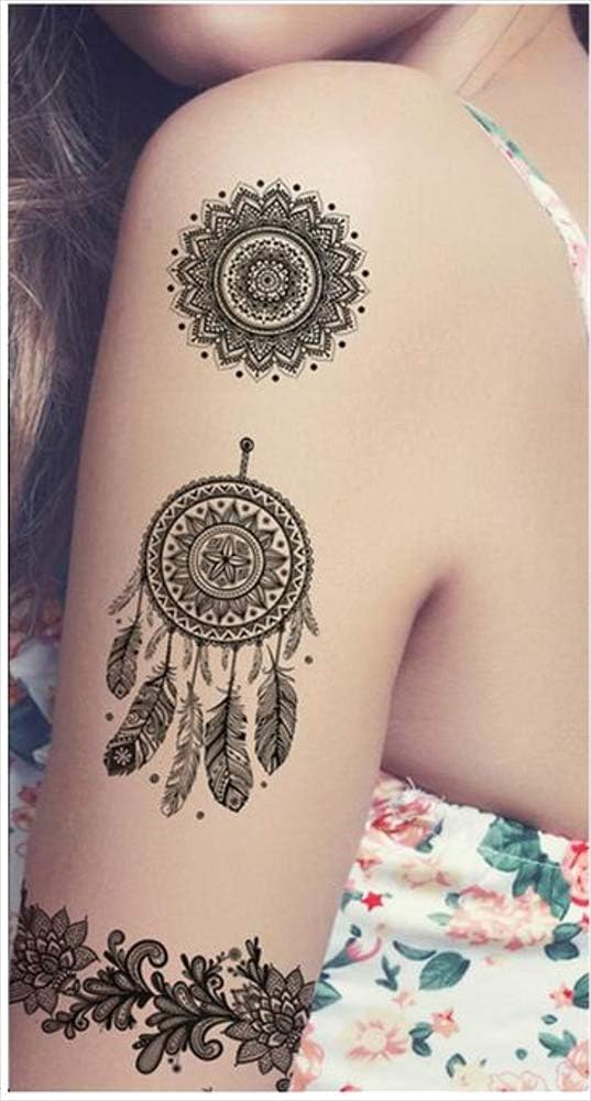 Tatouages Temporaire Attrape Reve Rosace Fleurs Mandala Pour Homme Et Femme Tatouage Ephemere Avant Bras Jambe Mollet Bras Nuque 21 X 15 Cm Amazon Fr Beaute Et Parfum