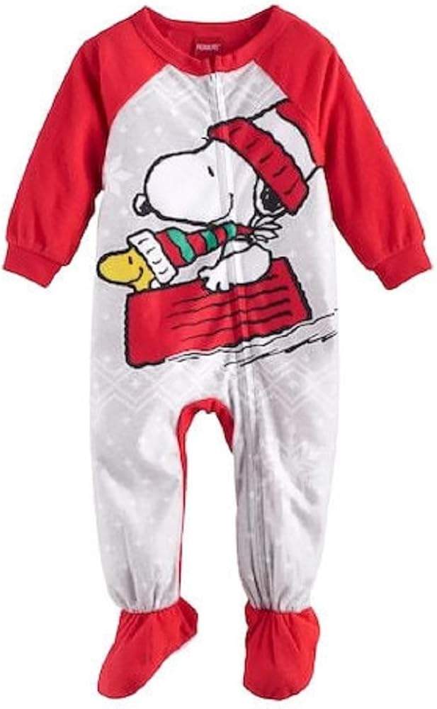 Amazon Com Jammies For Your Families Peanuts Snoopy Woodstock Sledding Microfleece Footed Pajamas 3t Clothing