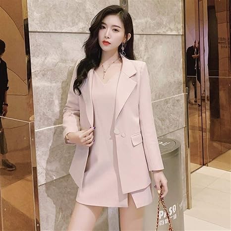 Amazon Co Jp Huanglihong Sjop ファッションスカートスーツ年齢ツーピーススーツのジャケットハーネスドレスによって の気質の女性の韓国語バージョン Color Pink Size L ホーム キッチン
