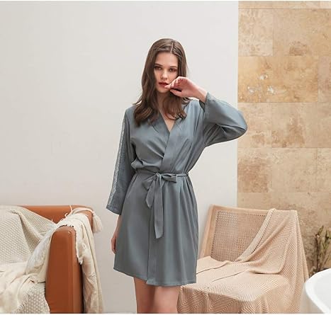 SPNP Conjuntos de camisón de satén de Seda Trajes de Bata de camisón para Mujer Ropa