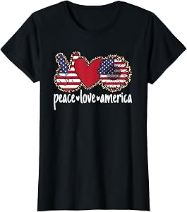 Peace Love America USA Patriotic 4th of July Women Girls T-Shirt