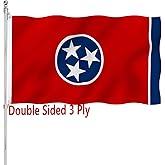 Tennessee State Flag 3x5 Double Sided Outdoor Heavy Duty 3 Ply with Durable Canvas Header and 2 Brass Grommets Vivid Colors