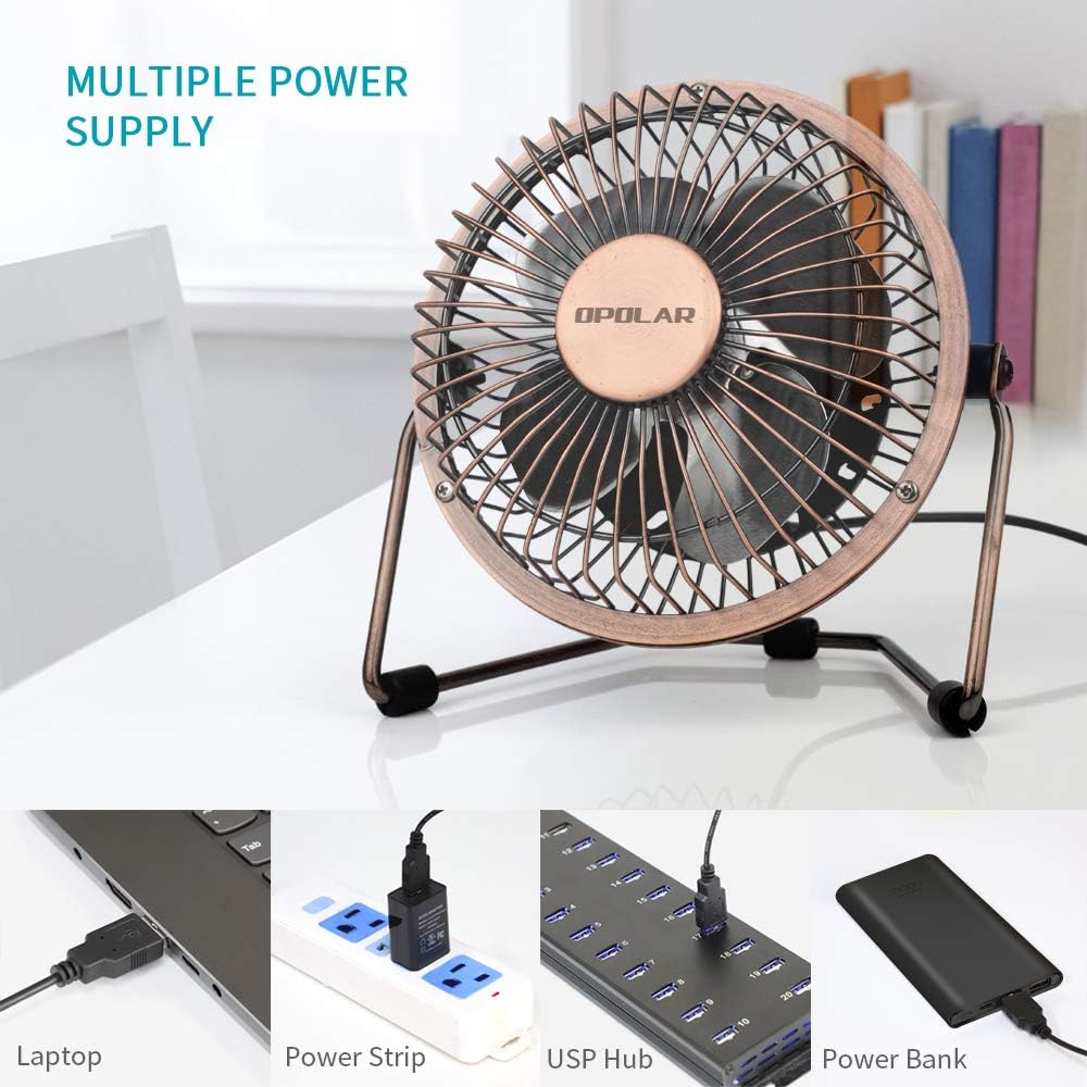 OPOLAR 4 Inch USB Small Desk Fan, Ultra-Quiet Design, with 360 Rotation, 3.8 ft Cable, Portable Cooling for Home & Office,Brown: Computers & Accessories