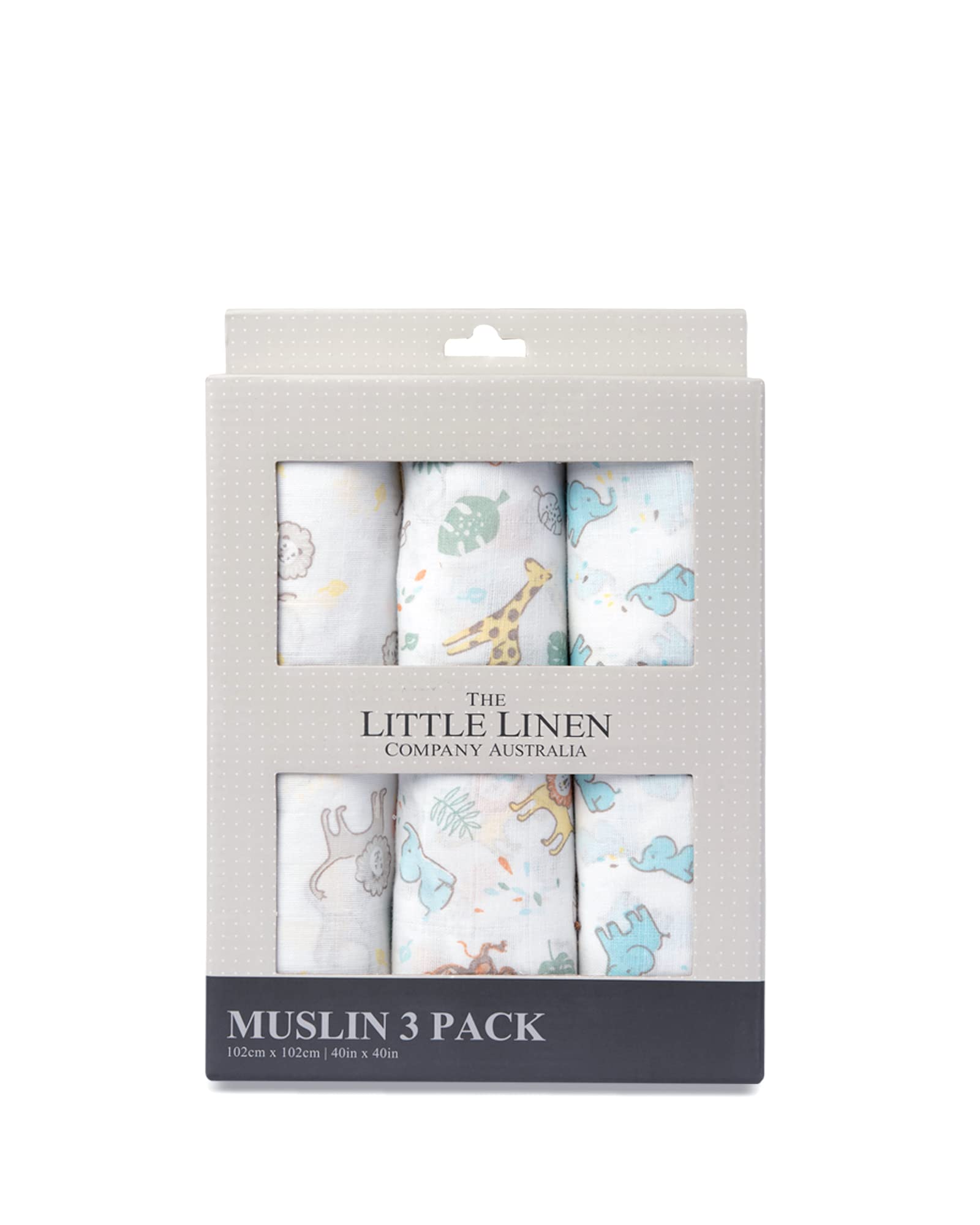 The Little Linen Company Muslin Baby Wrap 3Pk - Safari Bear