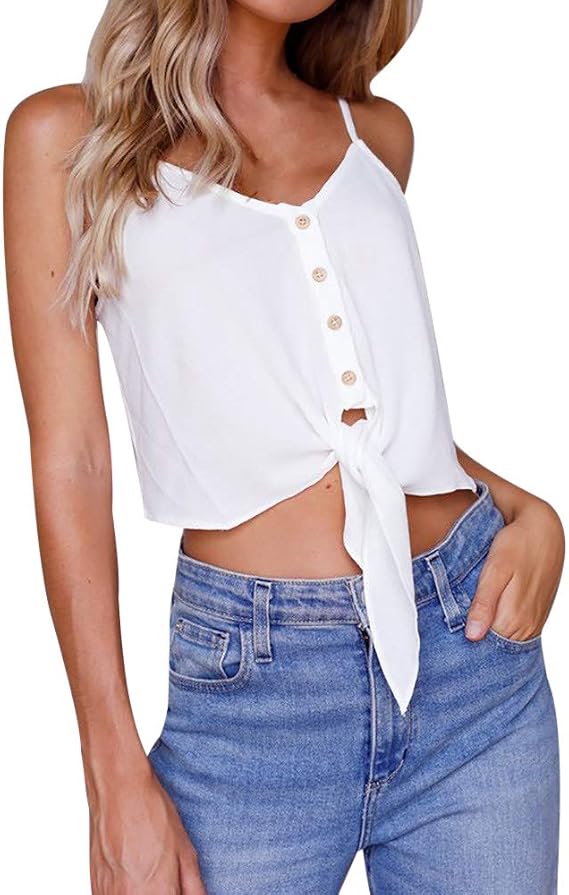 white button up sleeveless top