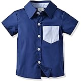 Moli&Hani 半袖シャツ 無地シャツ ポッケト付き ネイビー yシャツ キッズ 男の子 かっこいい フォーマル トップス ワイシャツ 入学式 洋服 発表会 夏 90 100 110 120 130