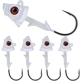 Reaction Tackle Tungsten Fish Head Jig Heads, Realistic 3D Eye Swimbait Jig Heads with Bait Keeper for Bass and Walleye, Freshwater and Saltwater Fishing (5-Pack)