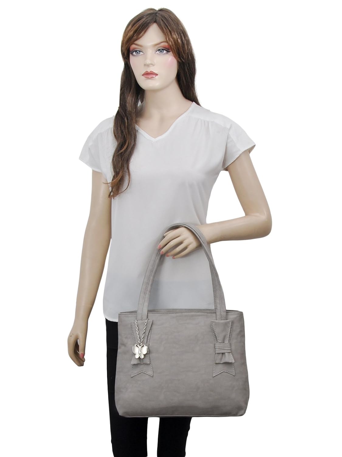 butterflies women's handbag (grey) (bns 0595gy)