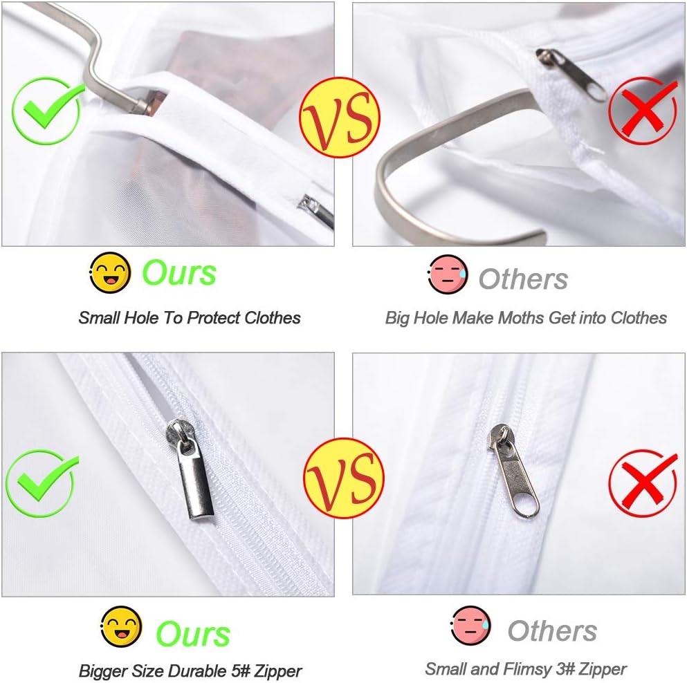 UOUEHRA Hanging Moth Proof Garment Bag Cover 24''X48'' Lightweight Clear White PEVA Breathable Bags (Pack of 6) with Study Full Zipper for Suit Clothes Storage Closet: Home & Kitchen