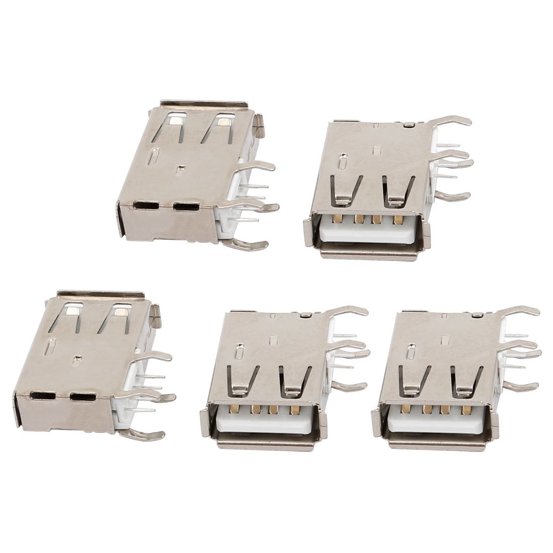 Sourcingmap 5pcs USB 2.0 Type-A Female Jack 4-Terminal Side Insert PCB Socket Connector