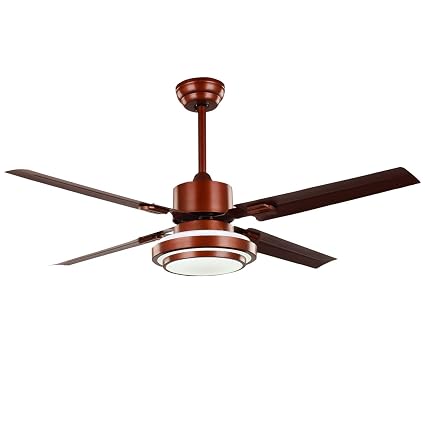 Ceiling Fan With Led Light And Remote 4 Stainless Metal Reversible Blades Simple For Modern Home Decoration Living Room Bedroom Red Unique 48 Inch Tropicalfan Amazon Com