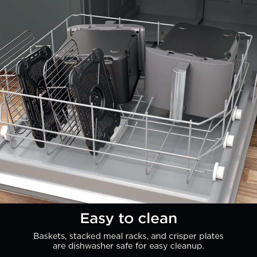 Freidora de aire inteligente Ninja DoubleStack XL de 2 cestas, sistema de cocción inteligente, tecnología DoubleStack Cocine 4 alimentos a la vez, diseño que ahorra espacio, 10 QT, 6 en 1, cocción inteligente con acabado y combinación, freír al aire, asar, hornear SL451