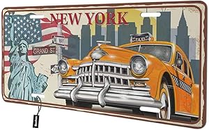 Beabes New York Front License Plate Cover,Vintage American Flag The Statue of Liberty Land Mark Retro Car Decorative License Plates for Car,Novelty Auto Car Tag Vanity Plates for Men Women 6x12 Inch