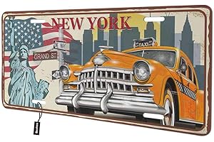 Beabes New York Front License Plate Cover,Vintage American Flag The Statue of Liberty Land Mark Retro Car Decorative License Plates for Car,Novelty Auto Car Tag Vanity Plates for Men Women 6x12 Inch